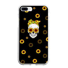 Чехол для iPhone 7Plus/8 Plus матовый с принтом Череп и подсолнухи в Новосибирске, Силикон | Область печати: задняя сторона чехла, без боковых панелей | глаза | металл | подсолнух | подсолнухи | прикол | с черепами | с черепом | скелет | солнце | череп | черепа | черепок | эмо