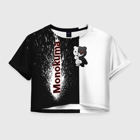 Женская футболка Crop-top 3D с принтом Monokuma в Новосибирске, 100% полиэстер | круглая горловина, длина футболки до линии талии, рукава с отворотами | monokuma | игра | медведь | монокума | плюшевый | робот