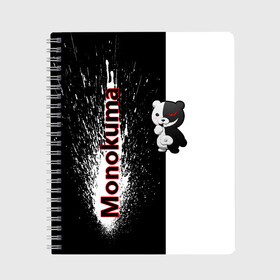 Тетрадь с принтом Monokuma в Новосибирске, 100% бумага | 48 листов, плотность листов — 60 г/м2, плотность картонной обложки — 250 г/м2. Листы скреплены сбоку удобной пружинной спиралью. Уголки страниц и обложки скругленные. Цвет линий — светло-серый
 | monokuma | игра | медведь | монокума | плюшевый | робот