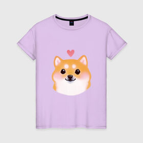 Женская футболка хлопок с принтом Сиба Ину в Новосибирске, 100% хлопок | прямой крой, круглый вырез горловины, длина до линии бедер, слегка спущенное плечо | милый щенок | пес с сердчечком | песик | сиба ину | собака