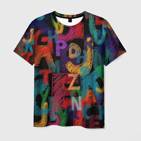 Мужская футболка 3D с принтом Letter в Новосибирске, 100% полиэфир | прямой крой, круглый вырез горловины, длина до линии бедер | letter | алфавит | буква | буквы | мозаика | текстуры