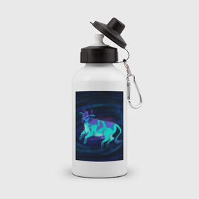 Бутылка спортивная с принтом Космо-корова в Новосибирске, металл | емкость — 500 мл, в комплекте две пластиковые крышки и карабин для крепления | галактика | инопланетянин | корова | космическая | космос