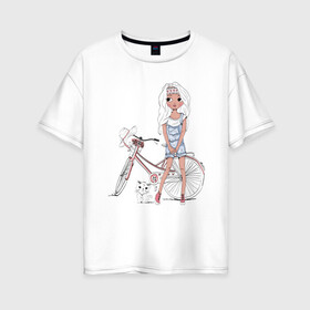 Женская футболка хлопок Oversize с принтом Оторва в Новосибирске, 100% хлопок | свободный крой, круглый ворот, спущенный рукав, длина до линии бедер
 | tegunvteg | дама с собачкой | животные | кошечка | кошка | силуэт