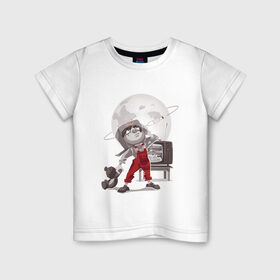 Детская футболка хлопок с принтом Ура первопроходцам! - мальчик-космонавт в Новосибирске, 100% хлопок | круглый вырез горловины, полуприлегающий силуэт, длина до линии бедер | child | moon | rocket | space | ussr | запуск ракеты | космонавт | космос | луна | ракета | ребенок | ссср | телевизор