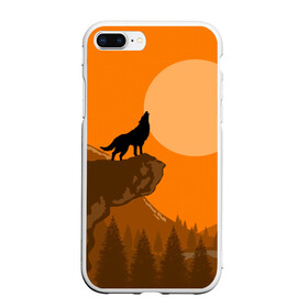 Чехол для iPhone 7Plus/8 Plus матовый с принтом Оранжевый закат в Новосибирске, Силикон | Область печати: задняя сторона чехла, без боковых панелей | animals | wolf | волк | волки | животные | звери | зверь | луна | одиночество | одиночка | пёс | собака