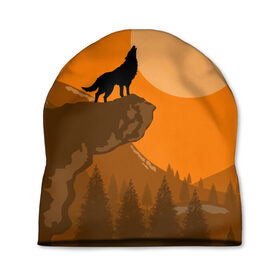 Шапка 3D с принтом Оранжевый закат в Новосибирске, 100% полиэстер | универсальный размер, печать по всей поверхности изделия | animals | wolf | волк | волки | животные | звери | зверь | луна | одиночество | одиночка | пёс | собака