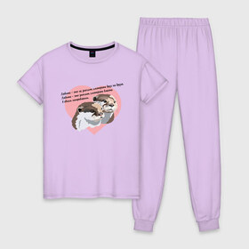 Женская пижама хлопок с принтом Влюбленные выдры в Новосибирске, 100% хлопок | брюки и футболка прямого кроя, без карманов, на брюках мягкая резинка на поясе и по низу штанин | 