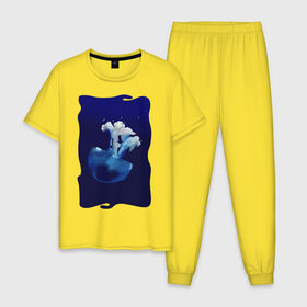 Мужская пижама хлопок с принтом Медуза в Новосибирске, 100% хлопок | брюки и футболка прямого кроя, без карманов, на брюках мягкая резинка на поясе и по низу штанин
 | Тематика изображения на принте: medusa | tegunvteg | краски | медуза | море | океан