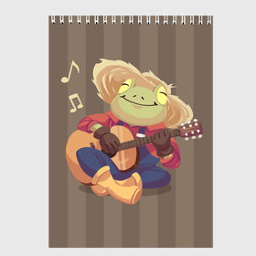 Скетчбук с принтом Лягушка-фермер с гитарой в Новосибирске, 100% бумага
 | 48 листов, плотность листов — 100 г/м2, плотность картонной обложки — 250 г/м2. Листы скреплены сверху удобной пружинной спиралью | farmer | frog | guitar | music | toad | гитара | гитарист | жаба | жабка | лягушка | милый | музыка | фермер