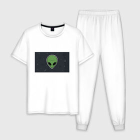 Мужская пижама хлопок с принтом Alien в Новосибирске, 100% хлопок | брюки и футболка прямого кроя, без карманов, на брюках мягкая резинка на поясе и по низу штанин
 | звезды | комета | космос | метеориты | пришелец