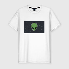Мужская футболка хлопок Slim с принтом Alien в Новосибирске, 92% хлопок, 8% лайкра | приталенный силуэт, круглый вырез ворота, длина до линии бедра, короткий рукав | звезды | комета | космос | метеориты | пришелец