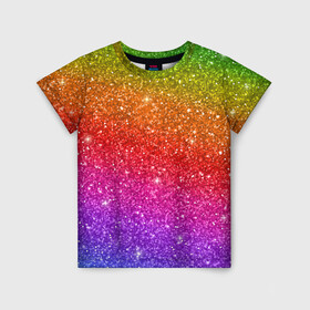 Детская футболка 3D с принтом Блестки радуги в Новосибирске, 100% гипоаллергенный полиэфир | прямой крой, круглый вырез горловины, длина до линии бедер, чуть спущенное плечо, ткань немного тянется | абстракция | блеск | блестки | блестяжки | блестяшки | градиент | радуга | узор | фон | яркий узор