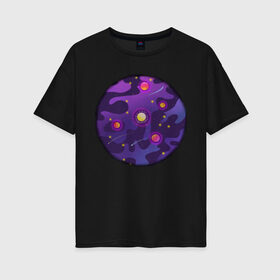 Женская футболка хлопок Oversize с принтом Мой космос! в Новосибирске, 100% хлопок | свободный крой, круглый ворот, спущенный рукав, длина до линии бедер
 | tgcarpg | звезды | кометы | космос | планеты | розовый | солнце | фиолетовый