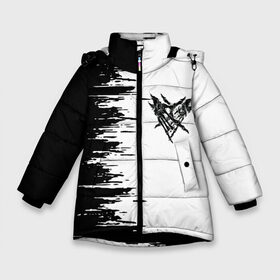 Зимняя куртка для девочек 3D с принтом Velial Squad, в Новосибирске, ткань верха — 100% полиэстер; подклад — 100% полиэстер, утеплитель — 100% полиэстер. | длина ниже бедра, удлиненная спинка, воротник стойка и отстегивающийся капюшон. Есть боковые карманы с листочкой на кнопках, утяжки по низу изделия и внутренний карман на молнии. 

Предусмотрены светоотражающий принт на спинке, радужный светоотражающий элемент на пуллере молнии и на резинке для утяжки. | music | rap | russian rap | velial squad | балаклава | белый | велиал сквад | известные личности | музыка | музыканты | певцы | российский музыкальный коллектив | русский рэп | рэп | хип хоп | хорроркор группа | чёрный