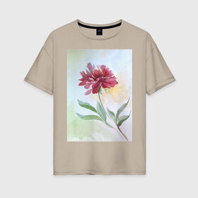 Женская футболка хлопок Oversize с принтом Пион в Новосибирске, 100% хлопок | свободный крой, круглый ворот, спущенный рукав, длина до линии бедер
 | tgcarpg | акварель | живопись | искусство | красный | пион | цветок