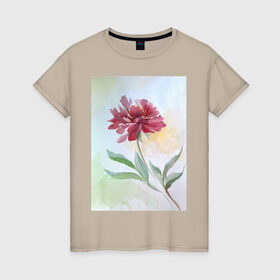 Женская футболка хлопок с принтом Пион в Новосибирске, 100% хлопок | прямой крой, круглый вырез горловины, длина до линии бедер, слегка спущенное плечо | tgcarpg | акварель | живопись | искусство | красный | пион | цветок