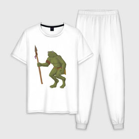 Мужская пижама хлопок с принтом жаблин в Новосибирске, 100% хлопок | брюки и футболка прямого кроя, без карманов, на брюках мягкая резинка на поясе и по низу штанин
 | Тематика изображения на принте: carpg | fantasy | humanoid | жабы | персонаж