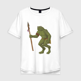 Мужская футболка хлопок Oversize с принтом жаблин в Новосибирске, 100% хлопок | свободный крой, круглый ворот, “спинка” длиннее передней части | Тематика изображения на принте: carpg | fantasy | humanoid | жабы | персонаж