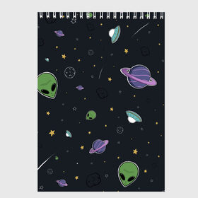 Скетчбук с принтом Space в Новосибирске, 100% бумага
 | 48 листов, плотность листов — 100 г/м2, плотность картонной обложки — 250 г/м2. Листы скреплены сверху удобной пружинной спиралью | звезды | комета | метеориты | нло | планеты | пришелец