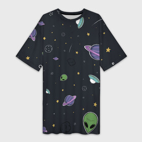 Платье-футболка 3D с принтом Space в Новосибирске,  |  | Тематика изображения на принте: звезды | комета | метеориты | нло | планеты | пришелец