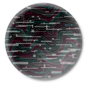 Значок с принтом Cyberpunk Waves в Новосибирске,  металл | круглая форма, металлическая застежка в виде булавки | Тематика изображения на принте: cyberpunk | glitch | волны | глитч | киберпанк | узор | футуристичный