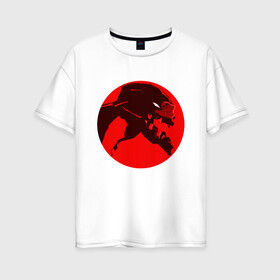 Женская футболка хлопок Oversize с принтом Евангилион в Новосибирске, 100% хлопок | свободный крой, круглый ворот, спущенный рукав, длина до линии бедер
 | anime | eva | evangelion | nerv | аниме | анимэ | ева | евангилион | нерв | роботы | рэй | синдзи | япония