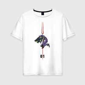 Женская футболка хлопок Oversize с принтом Евангилион в Новосибирске, 100% хлопок | свободный крой, круглый ворот, спущенный рукав, длина до линии бедер
 | anime | eva | evangelion | nerv | аниме | анимэ | ева | евангилион | нерв | роботы | рэй | синдзи | япони