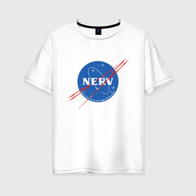 Женская футболка хлопок Oversize с принтом Евангилион в Новосибирске, 100% хлопок | свободный крой, круглый ворот, спущенный рукав, длина до линии бедер
 | anime | eva | evangelion | nasa | nerv | аниме | анимэ | ева | евангилион | наса | нерв | роботы | рэй | синдзи | япония