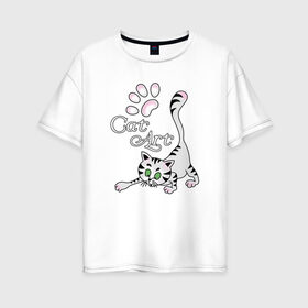 Женская футболка хлопок Oversize с принтом Кот Шерлок Холмс в Новосибирске, 100% хлопок | свободный крой, круглый ворот, спущенный рукав, длина до линии бедер
 | art | cat | арт | картинка | кот | котенок | котик | коты | кошки