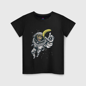 Детская футболка хлопок с принтом Шимпанзе космонавт с бананом в Новосибирске, 100% хлопок | круглый вырез горловины, полуприлегающий силуэт, длина до линии бедер | Тематика изображения на принте: astronaut | banana | nasa | астронавт | банан | в космосе | в скафандре | в шлеме | горилла | за бананом | звезды | космонавт | мартышка | наса | невесомость | обезьяна | пародия | полет | прикол | примат | ракета