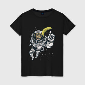 Женская футболка хлопок с принтом Шимпанзе космонавт с бананом в Новосибирске, 100% хлопок | прямой крой, круглый вырез горловины, длина до линии бедер, слегка спущенное плечо | astronaut | banana | nasa | астронавт | банан | в космосе | в скафандре | в шлеме | горилла | за бананом | звезды | космонавт | мартышка | наса | невесомость | обезьяна | пародия | полет | прикол | примат | ракета