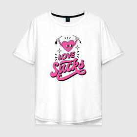 Мужская футболка хлопок Oversize с принтом Love sucks в Новосибирске, 100% хлопок | свободный крой, круглый ворот, “спинка” длиннее передней части | 14 февраля | antivalentin | love | valentin | антивалентин | антивалентинка | день святого  валентина | купидон | любовь | подарок
