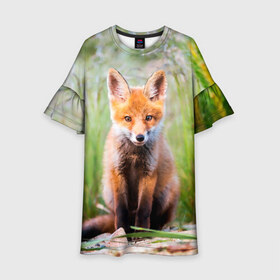 Детское платье 3D с принтом Лисичка в Новосибирске, 100% полиэстер | прямой силуэт, чуть расширенный к низу. Круглая горловина, на рукавах — воланы | fox | foxy | животное | звери | лиса | лисенок | лисичка | милая | рыжая | фокс