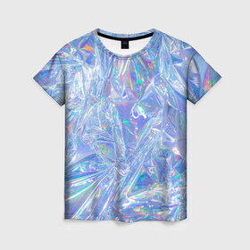 Женская футболка 3D с принтом 3d ice glitch в Новосибирске, 100% полиэфир ( синтетическое хлопкоподобное полотно) | прямой крой, круглый вырез горловины, длина до линии бедер | 3d | 3д | glitch | ice | блеск | блестки | глитч | глич | лед | мятая | пакет | свечение