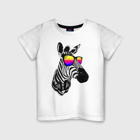 Детская футболка хлопок с принтом Зебра в Новосибирске, 100% хлопок | круглый вырез горловины, полуприлегающий силуэт, длина до линии бедер | zebra | абстракция | беременна | вселенная | галактика | девочка | дочка | единорог | единорожка | животное | зверек | зверь | зебра | космос | кот | котик | лето | лиса | лисенок | милый единорог