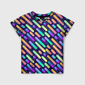 Детская футболка 3D с принтом geometric abstract в Новосибирске, 100% гипоаллергенный полиэфир | прямой крой, круглый вырез горловины, длина до линии бедер, чуть спущенное плечо, ткань немного тянется | абстракция | геометрия | линии | палочки | радуга | яркая