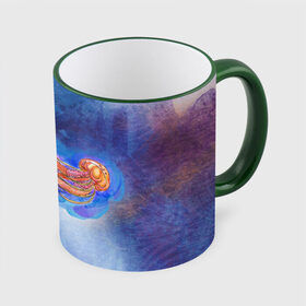 Кружка с принтом Медуза акварелью в Новосибирске, керамика | ёмкость 330 мл | акварель | медуза | море | морская | океан | оранжевый | рисунок | синий