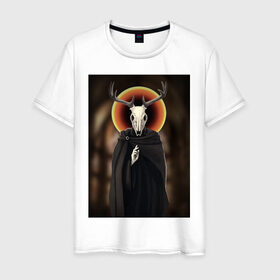 Мужская футболка хлопок с принтом Saint Deer в Новосибирске, 100% хлопок | прямой крой, круглый вырез горловины, длина до линии бедер, слегка спущенное плечо. | deer | молитва | олень | рога | святой | череп