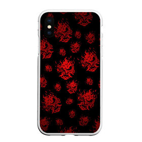 Чехол для iPhone XS Max матовый с принтом RED SAMURAI PATTERN в Новосибирске, Силикон | Область печати: задняя сторона чехла, без боковых панелей | Тематика изображения на принте: 2019 | cd project red | cyberpunk 2077 | cyberpunk fashion | hacker | keanu reeves | maelstrom | militech | night city | quadra | samurai | samurai cyberpunk 2077 | sci fi | trauma team | v | ви | киану ривз | киберпанк 2077 | логотип | роботы | 