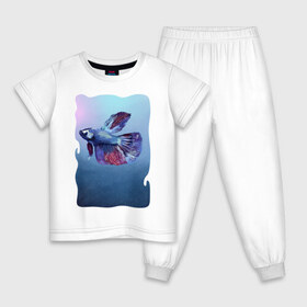 Детская пижама хлопок с принтом Рыбка в Новосибирске, 100% хлопок |  брюки и футболка прямого кроя, без карманов, на брюках мягкая резинка на поясе и по низу штанин
 | tegunvteg | акварель | аквариумнаярыбка | вода | петушок | рыбка