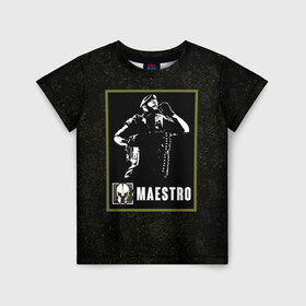 Детская футболка 3D с принтом Maestro в Новосибирске, 100% гипоаллергенный полиэфир | прямой крой, круглый вырез горловины, длина до линии бедер, чуть спущенное плечо, ткань немного тянется | Тематика изображения на принте: maestro | r6s | rainbow six siege | маэстро | оперативник | персонаж