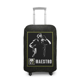 Чехол для чемодана 3D с принтом Maestro в Новосибирске, 86% полиэфир, 14% спандекс | двустороннее нанесение принта, прорези для ручек и колес | maestro | r6s | rainbow six siege | маэстро | оперативник | персонаж