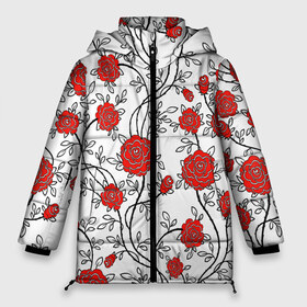 Женская зимняя куртка 3D с принтом Цветы в Новосибирске, верх — 100% полиэстер; подкладка — 100% полиэстер; утеплитель — 100% полиэстер | длина ниже бедра, силуэт Оверсайз. Есть воротник-стойка, отстегивающийся капюшон и ветрозащитная планка. 

Боковые карманы с листочкой на кнопках и внутренний карман на молнии | flowers | roses | white | букет | китайский | листья | орнамент | паттерн | растения | розы | текстуры | узор | цветы