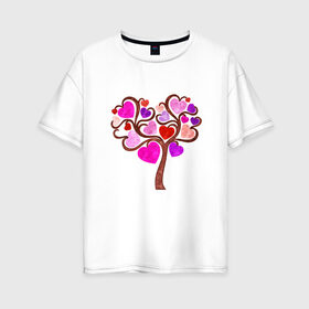 Женская футболка хлопок Oversize с принтом Древо любви в Новосибирске, 100% хлопок | свободный крой, круглый ворот, спущенный рукав, длина до линии бедер
 | 14 февраля | 8 марта | дерево | любить | любовь | сердце