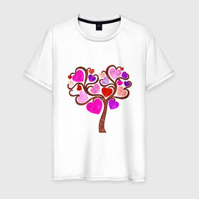 Мужская футболка хлопок с принтом Древо любви в Новосибирске, 100% хлопок | прямой крой, круглый вырез горловины, длина до линии бедер, слегка спущенное плечо. | 14 февраля | 8 марта | дерево | любить | любовь | сердце