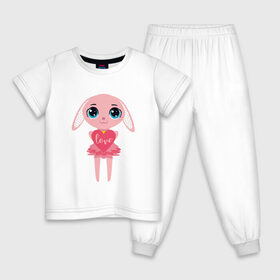 Детская пижама хлопок с принтом Зайчик с сердечком в Новосибирске, 100% хлопок |  брюки и футболка прямого кроя, без карманов, на брюках мягкая резинка на поясе и по низу штанин
 | love | rabbit | зайка | зайчик | кролик | любовь | сердечко