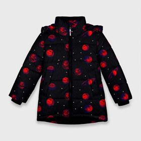 Зимняя куртка для девочек 3D с принтом Красная Планета в Новосибирске, ткань верха — 100% полиэстер; подклад — 100% полиэстер, утеплитель — 100% полиэстер. | длина ниже бедра, удлиненная спинка, воротник стойка и отстегивающийся капюшон. Есть боковые карманы с листочкой на кнопках, утяжки по низу изделия и внутренний карман на молнии. 

Предусмотрены светоотражающий принт на спинке, радужный светоотражающий элемент на пуллере молнии и на резинке для утяжки. | Тематика изображения на принте: alien | earth | galaxy | mars | moon | nasa | satellite | space | star | абстракция | астрономия | вселенная | звезда | земля | инопланетянин | космонавт | космос | красный | луна | марс | наса | небо | нло | паттерн | планета