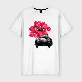 Мужская футболка хлопок Slim с принтом Машина мечты в Новосибирске, 92% хлопок, 8% лайкра | приталенный силуэт, круглый вырез ворота, длина до линии бедра, короткий рукав | любовь | романтика | свидание | шары