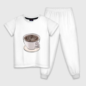 Детская пижама хлопок с принтом Кружка кофе в Новосибирске, 100% хлопок |  брюки и футболка прямого кроя, без карманов, на брюках мягкая резинка на поясе и по низу штанин
 | еда | кафе | кофеек | кружка | отдых