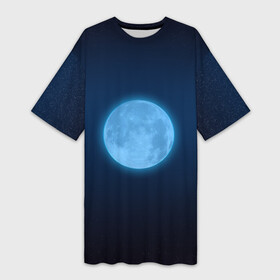 Платье-футболка 3D с принтом Moon в Новосибирске,  |  | луна | свет | синий | темный фон